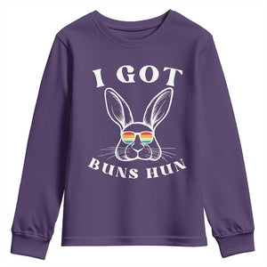 Rabbit Easter Bunny Sunglasses Youth Sweatshirt Retro Vintage I Got Buns Hun Funny Jokes TS10 Purple Print Your Wear