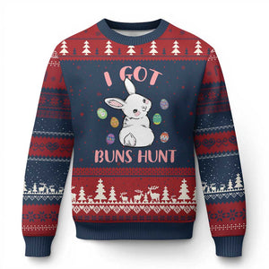 Rabbit Easter Bunny Sunglasses Ugly Christmas Sweater I Got Buns Hun Funny Jokes TS10 Navy Red Print Your Wear