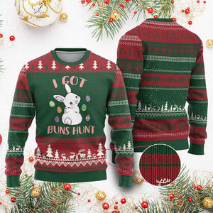 Rabbit Easter Bunny Sunglasses Ugly Christmas Sweater I Got Buns Hun Funny Jokes TS10 Red Green Print Your Wear