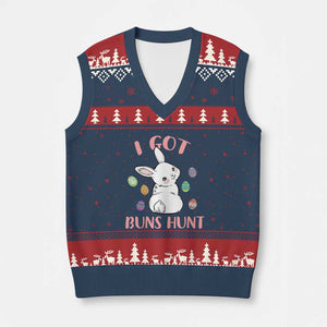 Rabbit Easter Bunny Sunglasses V-Neck Knit Sweater Vest I Got Buns Hun Funny Jokes TS10 Navy Red Print Your Wear