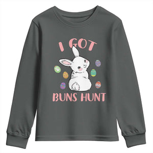 Rabbit Easter Bunny Sunglasses Youth Sweatshirt I Got Buns Hun Funny Jokes TS10 Dark Heather Print Your Wear