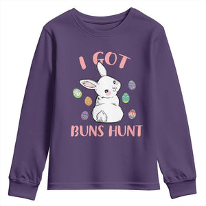 Rabbit Easter Bunny Sunglasses Youth Sweatshirt I Got Buns Hun Funny Jokes TS10 Purple Print Your Wear