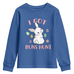Rabbit Easter Bunny Sunglasses Youth Sweatshirt I Got Buns Hun Funny Jokes TS10 Royal Blue Print Your Wear