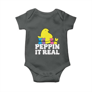 Easter Bunny Baby Onesie Peepin It Real Rabbit Candy Easter TS10 Dark Heather Print Your Wear