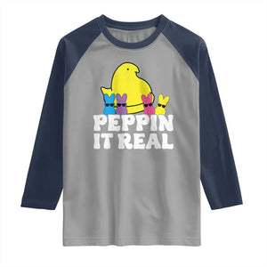 Easter Bunny Raglan Shirt Peepin It Real Rabbit Candy Easter TS10 Sport Gray Navy Print Your Wear