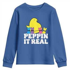 Easter Bunny Youth Sweatshirt Peepin It Real Rabbit Candy Easter TS10 Royal Blue Print Your Wear