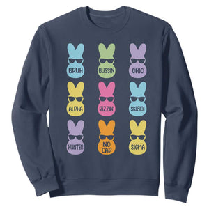 Easter Bruh Sweatshirt Gen Alpha Slang Skibidi Rizz Cute Bunny TS10 Navy Print Your Wear
