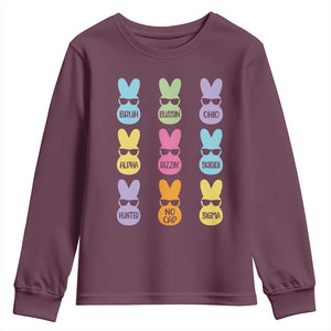 Easter Bruh Youth Sweatshirt Gen Alpha Slang Skibidi Rizz Cute Bunny TS10 Maroon Print Your Wear