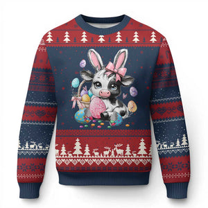 Easter Day Cow Ugly Christmas Sweater Cute Cow Bunny Heifer TS10 Navy Red Print Your Wear