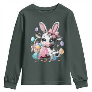 Easter Day Cow Youth Sweatshirt Cute Cow Bunny Heifer TS10 Dark Forest Green Print Your Wear