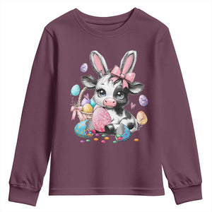 Easter Day Cow Youth Sweatshirt Cute Cow Bunny Heifer TS10 Maroon Print Your Wear