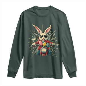 Biker Bunny Long Sleeve Shirt Retro Easter Day Rabbit Ride Motorcycles Motorbike TS10 Dark Forest Green Print Your Wear