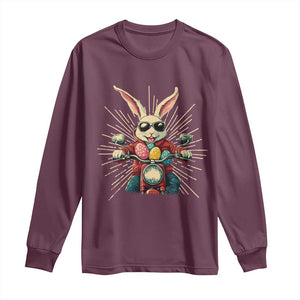 Biker Bunny Long Sleeve Shirt Retro Easter Day Rabbit Ride Motorcycles Motorbike TS10 Maroon Print Your Wear