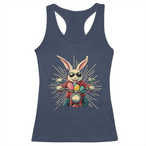 Biker Bunny Racerback Tank Top Retro Easter Day Rabbit Ride Motorcycles Motorbike TS10 Navy Print Your Wear