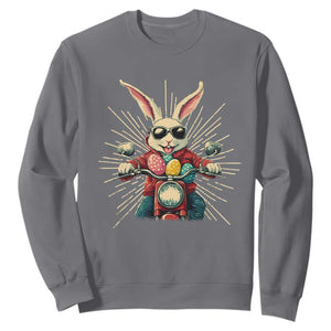 Biker Bunny Sweatshirt Retro Easter Day Rabbit Ride Motorcycles Motorbike TS10 Charcoal Print Your Wear
