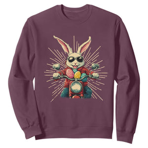 Biker Bunny Sweatshirt Retro Easter Day Rabbit Ride Motorcycles Motorbike TS10 Maroon Print Your Wear