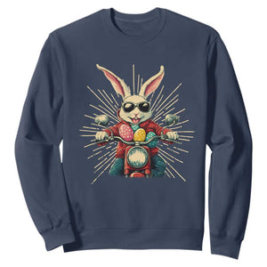 Biker Bunny Sweatshirt Retro Easter Day Rabbit Ride Motorcycles Motorbike TS10 Navy Print Your Wear