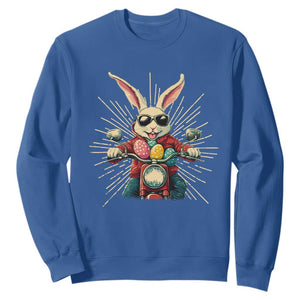 Biker Bunny Sweatshirt Retro Easter Day Rabbit Ride Motorcycles Motorbike TS10 Royal Blue Print Your Wear