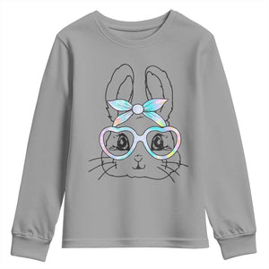 Girls Easter Bunny Youth Sweatshirt Rabbit Face Tie Dye Glasses Happy Easter Day TS10 Sport Gray Print Your Wear