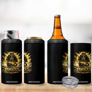 Pirate Lovers 4 in 1 Can Cooler Tumbler Vintage Golden Pirate Ship Skull Graphic TS10 Print Your Wear