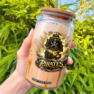 Pirate Lovers Glass Can Vintage Golden Pirate Ship Skull Graphic TS10 Black Print Your Wear