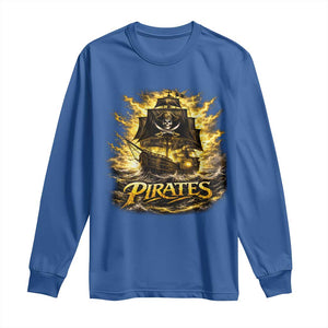 Pirate Lovers Long Sleeve Shirt Vintage Golden Pirate Ship Skull Graphic TS10 Royal Blue Print Your Wear
