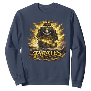 Pirate Lovers Sweatshirt Vintage Golden Pirate Ship Skull Graphic TS10 Navy Print Your Wear