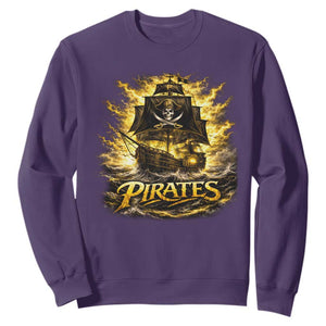 Pirate Lovers Sweatshirt Vintage Golden Pirate Ship Skull Graphic TS10 Purple Print Your Wear