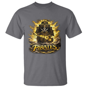 Pirate Lovers T Shirt Vintage Golden Pirate Ship Skull Graphic TS10 Charcoal Print Your Wear