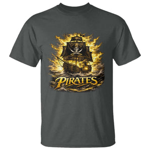 Pirate Lovers T Shirt Vintage Golden Pirate Ship Skull Graphic TS10 Dark Heather Print Your Wear