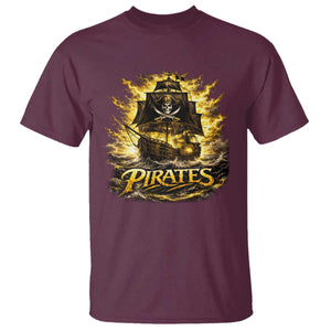 Pirate Lovers T Shirt Vintage Golden Pirate Ship Skull Graphic TS10 Maroon Print Your Wear