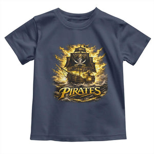 Pirate Lovers Toddler T Shirt Vintage Golden Pirate Ship Skull Graphic TS10 Navy Print Your Wear