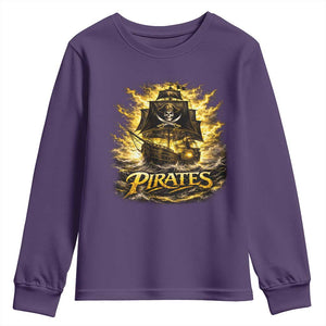 Pirate Lovers Youth Sweatshirt Vintage Golden Pirate Ship Skull Graphic TS10 Purple Print Your Wear