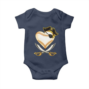 Baseball Pirate Baby Onesie Baseball Heart With Skull TS10 Navy Print Your Wear