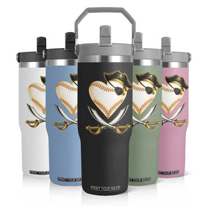 Baseball Pirate Flip Straw Tumbler Baseball Heart With Skull TS10 Print Your Wear
