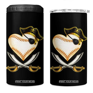 Baseball Pirate 4 in 1 Can Cooler Tumbler Baseball Heart With Skull TS10 One Size: 16 oz Black Print Your Wear
