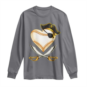 Baseball Pirate Long Sleeve Shirt Baseball Heart With Skull TS10 Charcoal Print Your Wear