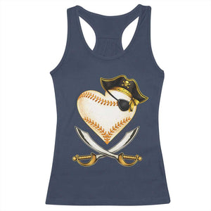 Baseball Pirate Racerback Tank Top Baseball Heart With Skull TS10 Navy Print Your Wear