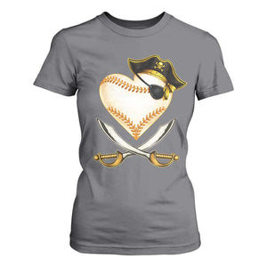 Baseball Pirate T Shirt For Women Baseball Heart With Skull TS10 Charcoal Print Your Wear