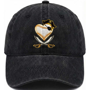 Baseball Pirate Washed Cotton Baseball Cap Baseball Heart With Skull TS10 Print Your Wear