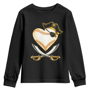 Baseball Pirate Youth Sweatshirt Baseball Heart With Skull TS10 Black Print Your Wear