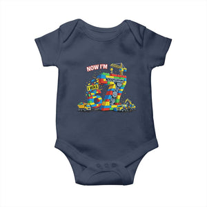 Funny 7th Birthday Building Bricks Baby Onesie I Was 6 Now Im 7 Kids 67 Birthday Building Six Seven Boy TS10 Navy Print Your Wear