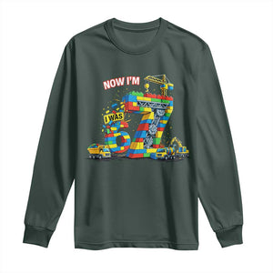 Funny 7th Birthday Building Bricks Long Sleeve Shirt I Was 6 Now Im 7 Kids 67 Birthday Building Six Seven Boy TS10 Dark Forest Green Print Your Wear