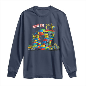 Funny 7th Birthday Building Bricks Long Sleeve Shirt I Was 6 Now Im 7 Kids 67 Birthday Building Six Seven Boy TS10 Navy Print Your Wear