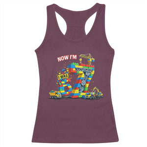 Funny 7th Birthday Building Bricks Racerback Tank Top I Was 6 Now Im 7 Kids 67 Birthday Building Six Seven Boy TS10 Maroon Print Your Wear