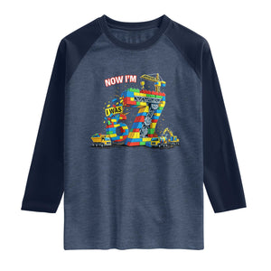 Funny 7th Birthday Building Bricks Raglan Shirt I Was 6 Now Im 7 Kids 67 Birthday Building Six Seven Boy TS10 Heather Denim Navy Print Your Wear