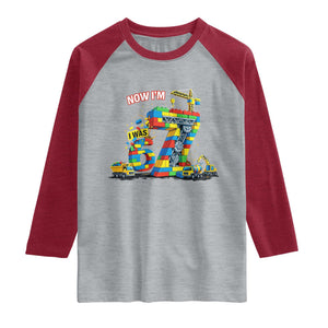 Funny 7th Birthday Building Bricks Raglan Shirt I Was 6 Now Im 7 Kids 67 Birthday Building Six Seven Boy TS10 Heather Gray Heather Red Print Your Wear