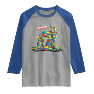 Funny 7th Birthday Building Bricks Raglan Shirt I Was 6 Now Im 7 Kids 67 Birthday Building Six Seven Boy TS10 Sport Gray Royal Print Your Wear
