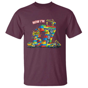 Funny 7th Birthday Building Bricks T Shirt I Was 6 Now Im 7 Kids 67 Birthday Building Six Seven Boy TS10 Maroon Print Your Wear