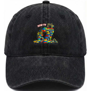 Funny 7th Birthday Building Bricks Washed Cotton Baseball Cap I Was 6 Now Im 7 Kids 67 Birthday Building Six Seven Boy